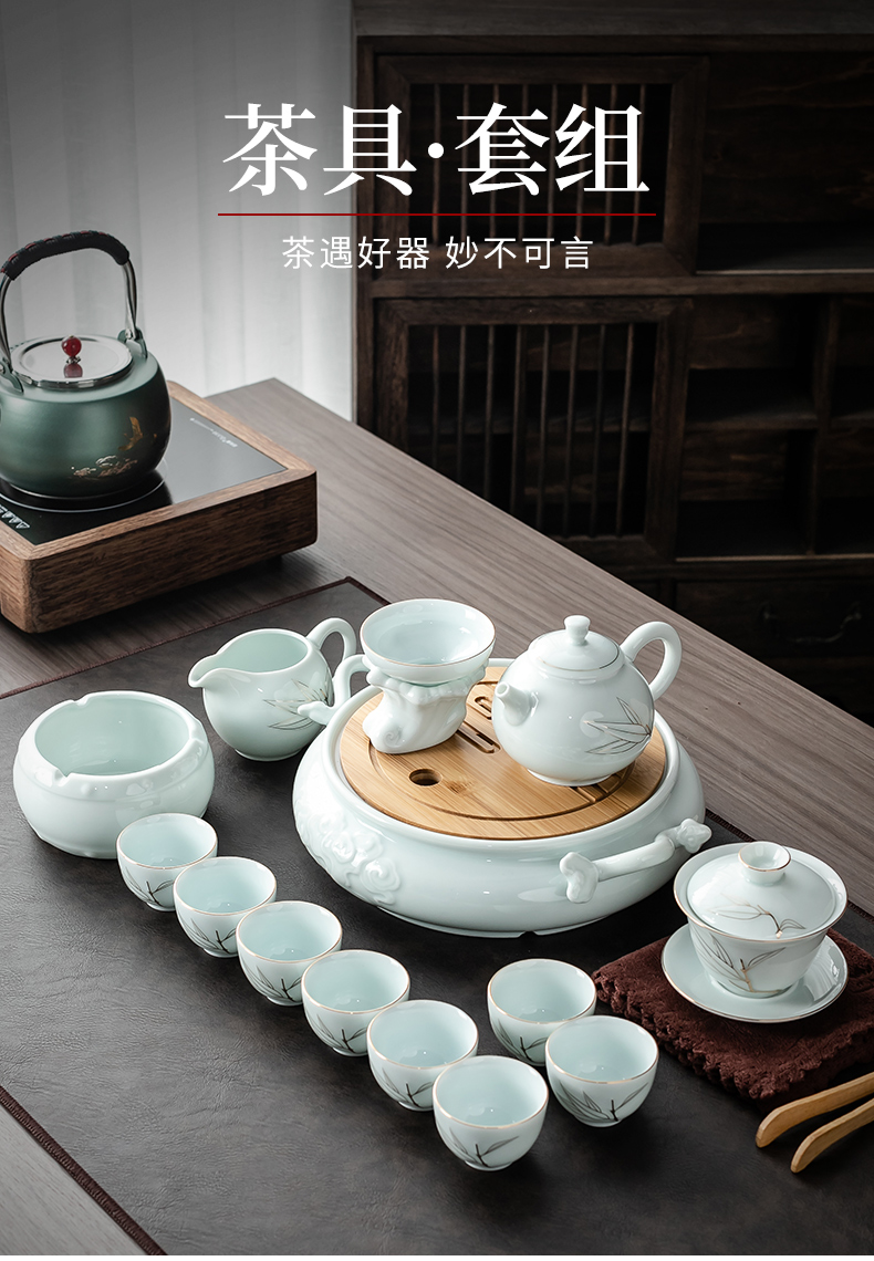 Japanese ceramics kung fu tea set suit household see colour tureen contracted dry tea teapot relief plate of a small set of gift box