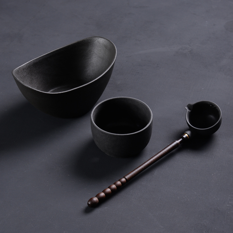 Japanese coarse pottery hand points tea spoon, lava rock - curing the pu - erh tea boiled tea, the electric TaoLu wing cook bowl three - piece suit