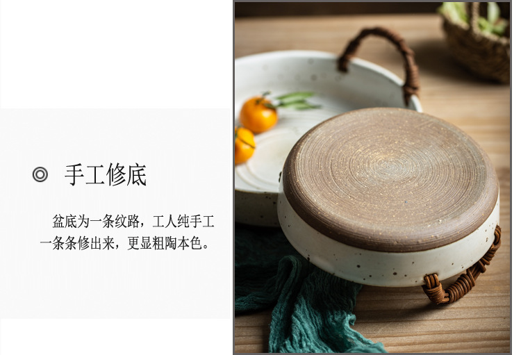 Japanese coarse pottery plate by hand hand cane binaural pot soup bowl contracted soup plate bowl bowl tub household compote restoring ancient ways