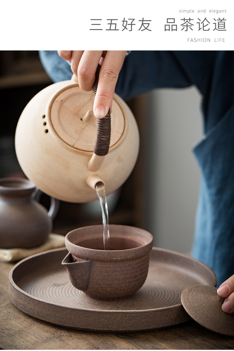 Japanese checking coarse pottery hand grasp pot of zen kung fu tea set rock, ceramic teapot finger bowl household tureen