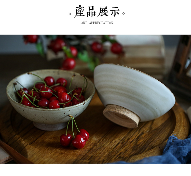 Japanese coarse pottery bowl retro ceramic bowl bowls single foolish home soup bowl dishes basin hemp rope portable tableware