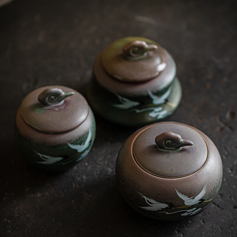 Japanese tea as cans ceramic xiangyun flying crane, storage tank sealing kung fu tea tea tea accessories and tea pot