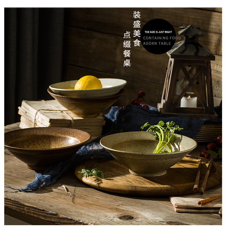 Japanese coarse pottery bowl retro household large soup bowl ceramic hat to salad bowl of noodles with rainbow such as bowl of rice bowl