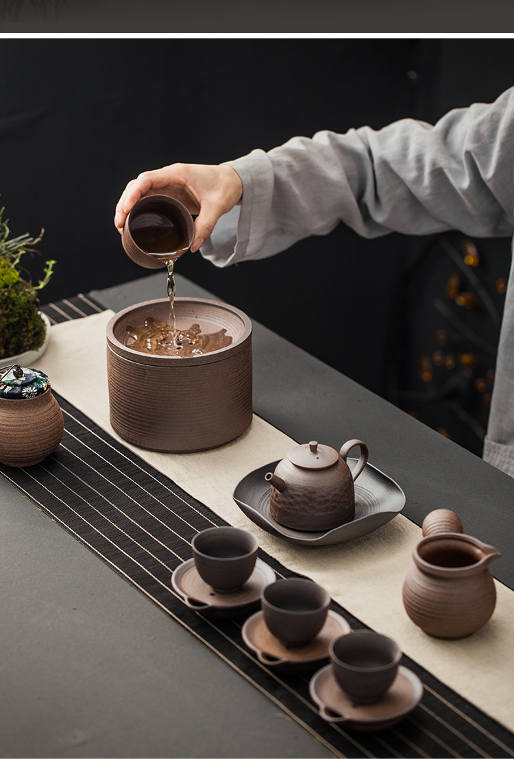 Japanese coarse pottery hand made in hot tea to wash mud rock in hot pot of large cylinder round pot bearing cups to wash to kung fu tea accessories