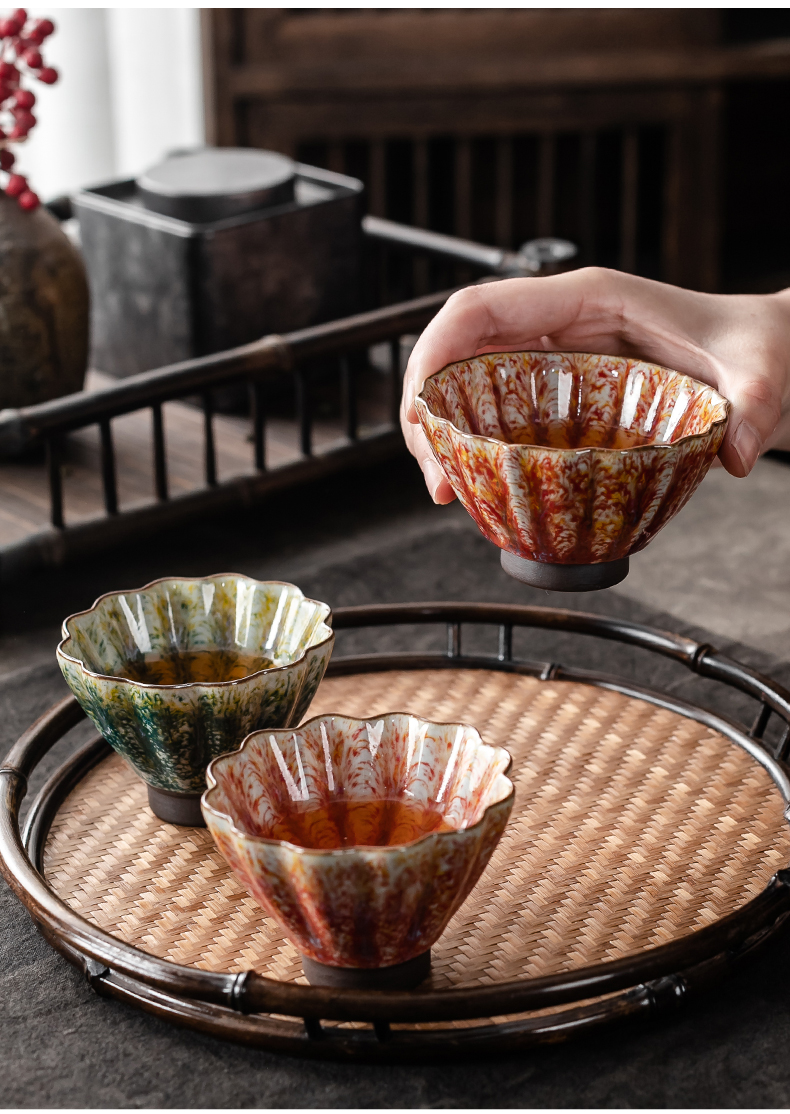 Japanese coarse pottery cup female ceramic cups single variable petals kung fu master cup single cup men 's sample tea cup masterpieces