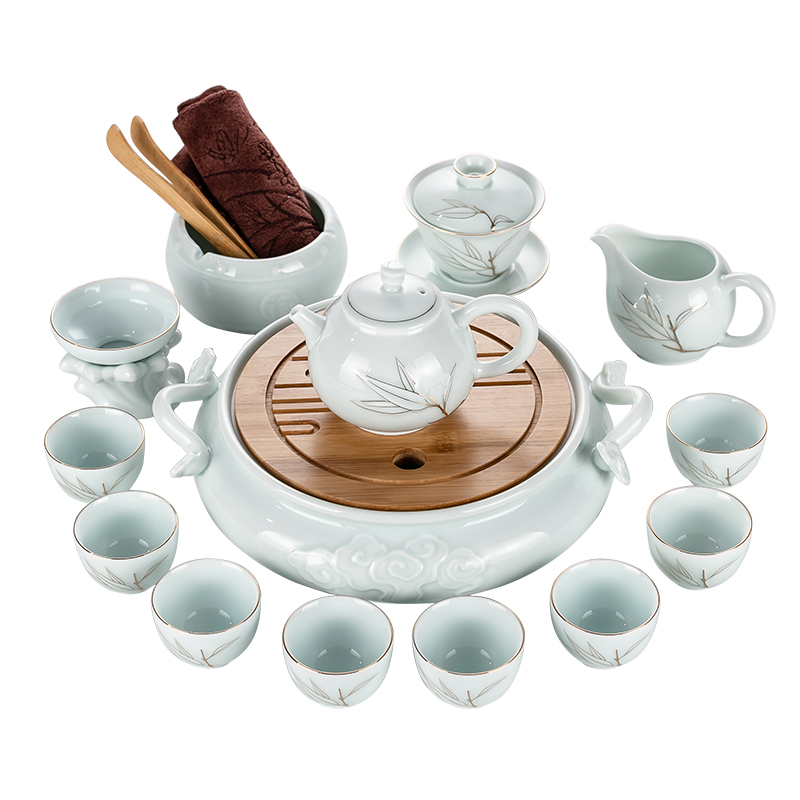 Japanese ceramics kung fu tea set suit household see colour tureen contracted dry tea teapot relief plate of a small set of gift box