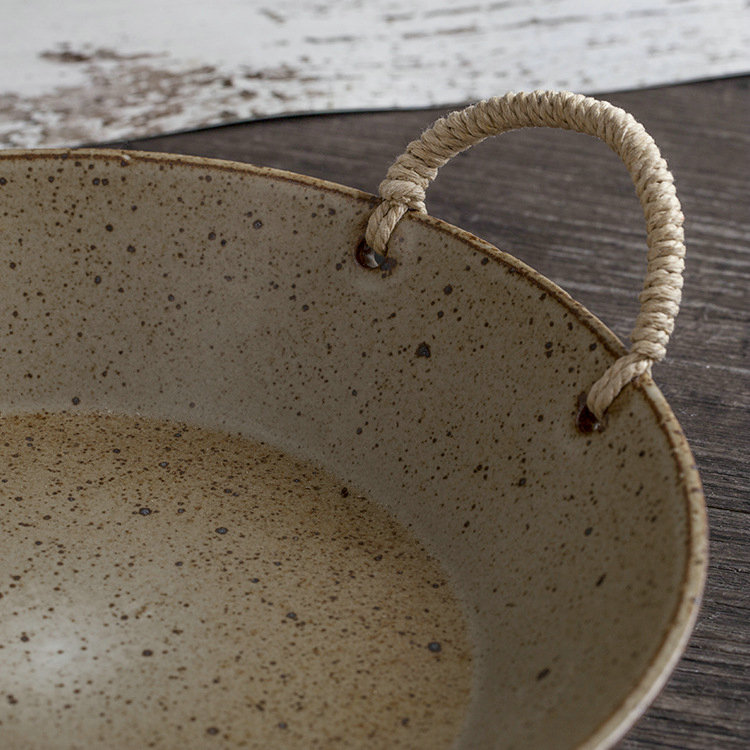 Tableware of pottery and porcelain plate Japanese coarse pottery hemp rope platter steak plate of creative western food dish dish with fish dish dish