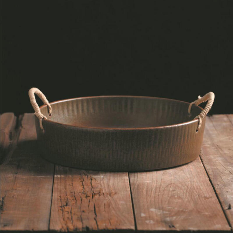Japanese style restoring ancient ways of coarse pottery hemp rope deep dish fruit bowl artificial oval fruit plate ceramic tableware soup basin portable fish plate