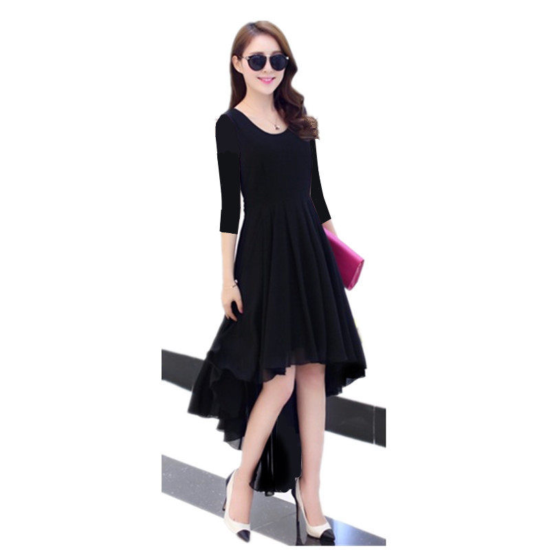 The new female Morden practice coattails dance foreign dress round collar short sleeve big swing to wear a thin and large size dress boomer