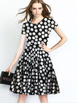 New womens summer crew neck polka dot big swing thin Latin performance dance dress large size simple dinner dress