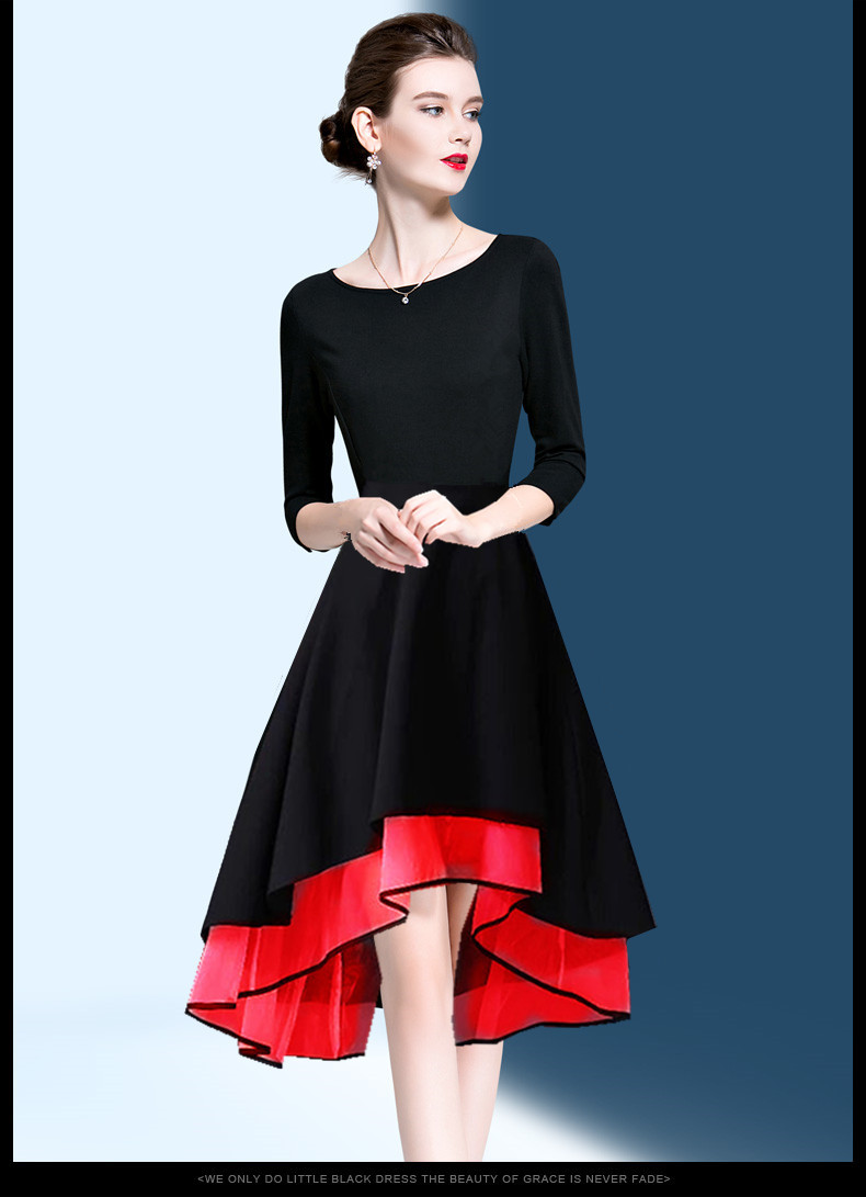 The new women's mesh tuxedo half-sleeves show thin practice dress large size slim small black dress host dress dance dress