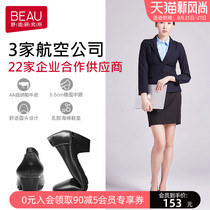  BEAU long-standing soft-soled work shoes womens black summer mid-heel round-headed single shoes womens mother shoes leather tooling shoes leather shoes