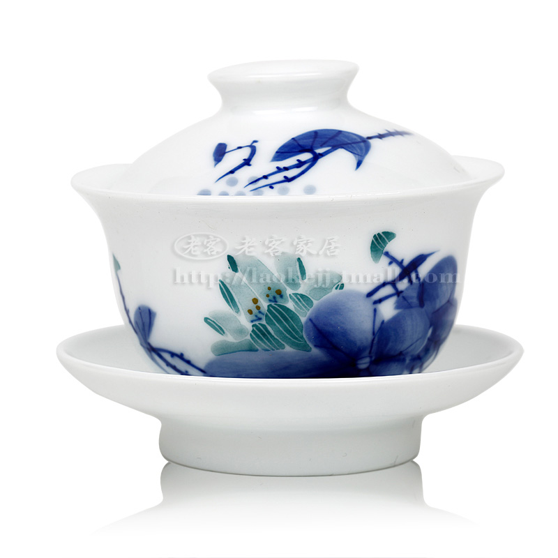 Old guest hand - sketching jingdezhen blue and white porcelain tea set the set of ceramic tea set, green lotus tea gift box package