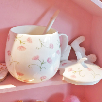 Ceramic Cup children cute with lid spoon high face value big belly water Cup bone porcelain mug home office coffee cup