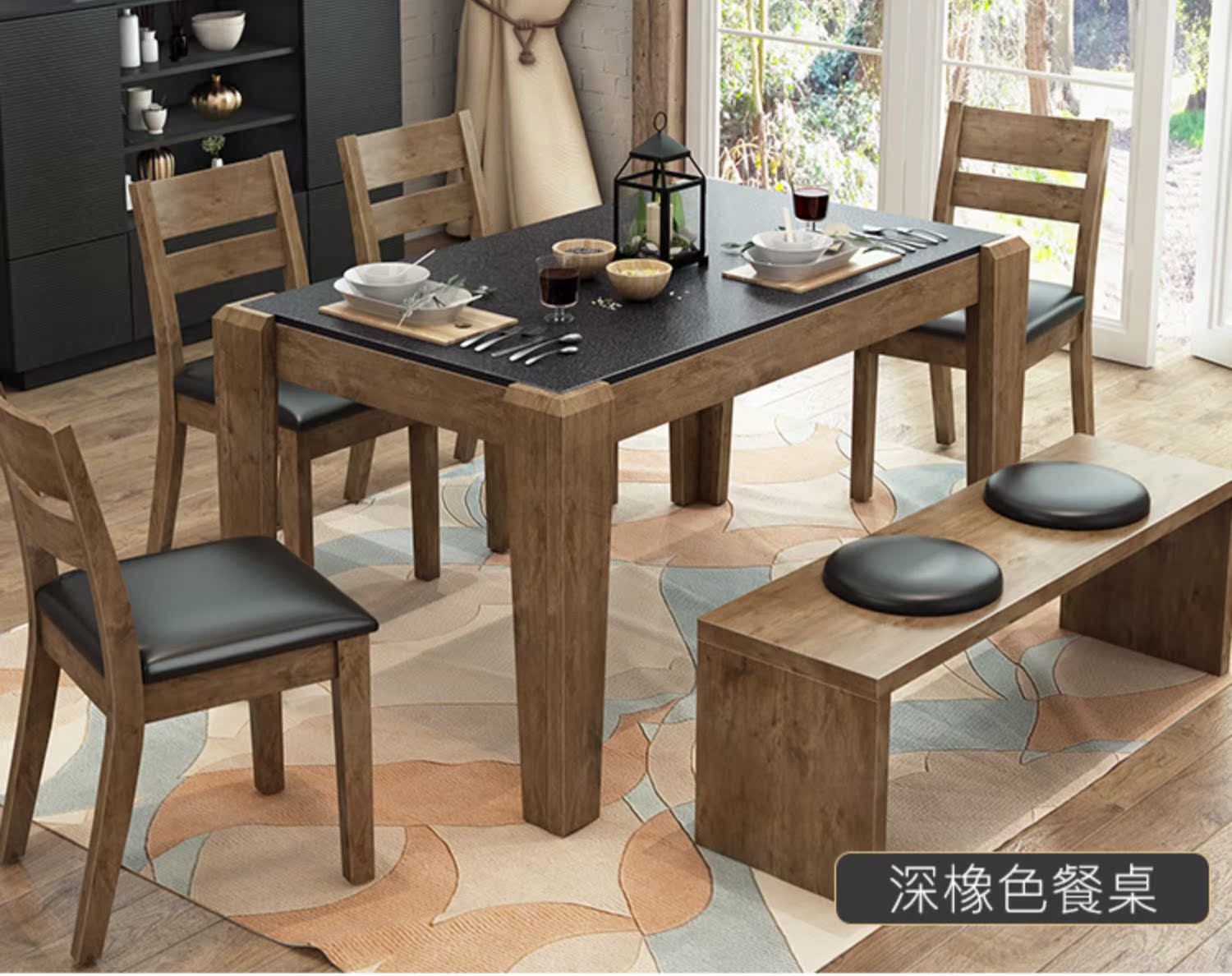Bàn ăn đá lửa kết hợp hiện đại tối giản căn hộ nhỏ nhà ăn uống bàn ăn đá cẩm thạch núi lửa cảm ứng bếp ăn - Bàn bàn gỗ tròn