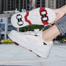 Heelys four-wheeled student version sneakers double row cheap roller skates childrens mens and womens skates flying shoelaces