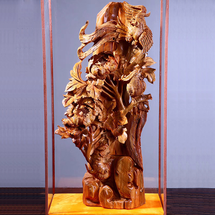 Cliff Cypress carved ornaments aged material Guan Gong Guanyin Guan Gong Maitreya landscape flower and bird figure wood carving living room handicrafts