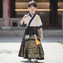 Boys Hanfu Summer Horse Face Skirt 2024 New Summer Style Ancient Style Handsome Childrens Ancient Costume Summer Thin Suit Summer