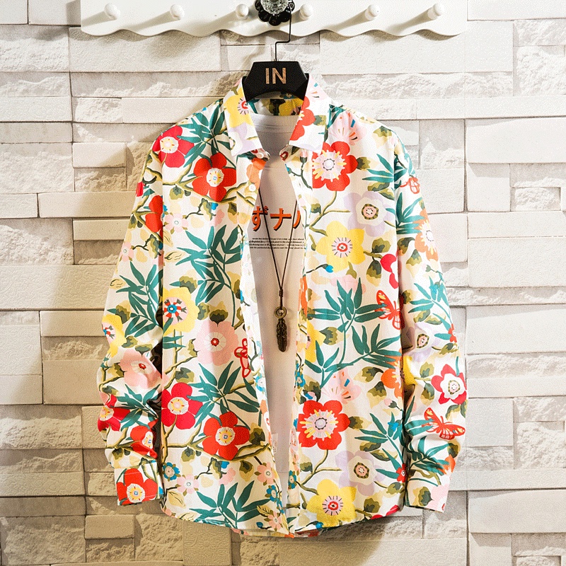 Spring and Autumn Pure Cotton Long-Sleeved Shirt for Men, High-End Printed Korean Style Casual Shirt, Trendy and Handsome Shirt Jacket Spring and Autumn Pure Cotton Long-Sleeved Shirt for Men, High-End Printed Korean Style Casual Shirt, Trendy and Handsome Shirt Jacket