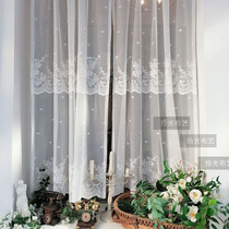 Punch-free pastoral style white silk lace curtain American country curtain Korean partition wave side beautiful bedroom
