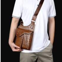 2024 new mens cowhide bag personalized shoulder bag crocodile leather crossbody bag casual mobile phone genuine leather trendy mens bag