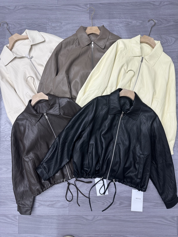 High-End Fashion Lapel Soft Protein Leather Jacket for Women 2026 Autumn New Short Loose Drawstring Top Jacket High-End Fashion Lapel Soft Protein Leather Jacket for Women 2026 Autumn New Short Loose Drawstring Top Jacket