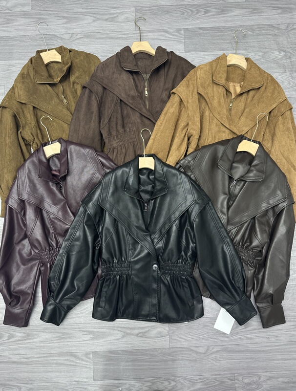 American-Style Double-Layer Collar Faux Two-Piece Leather Jacket for Women 2026 New High-End Jacket with Waist-Cinching Slimming Suede Pu Coat American-Style Double-Layer Collar Faux Two-Piece Leather Jacket for Women 2026 New High-End Jacket with Waist-Cinching Slimming Suede Pu Coat