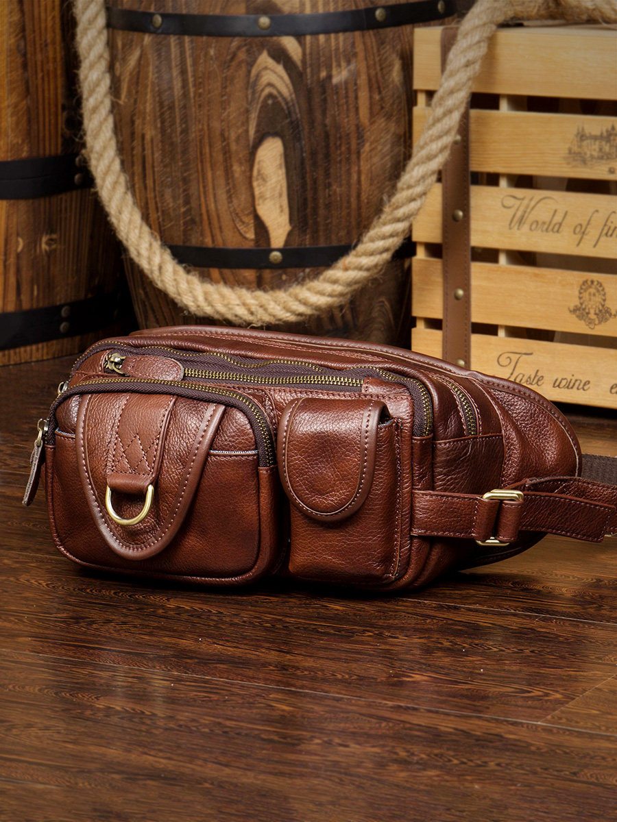 Maiwei street trend first layer cowhide chest bag men's shoulder bag casual leather waist bag Messenger bag outdoor sports bag