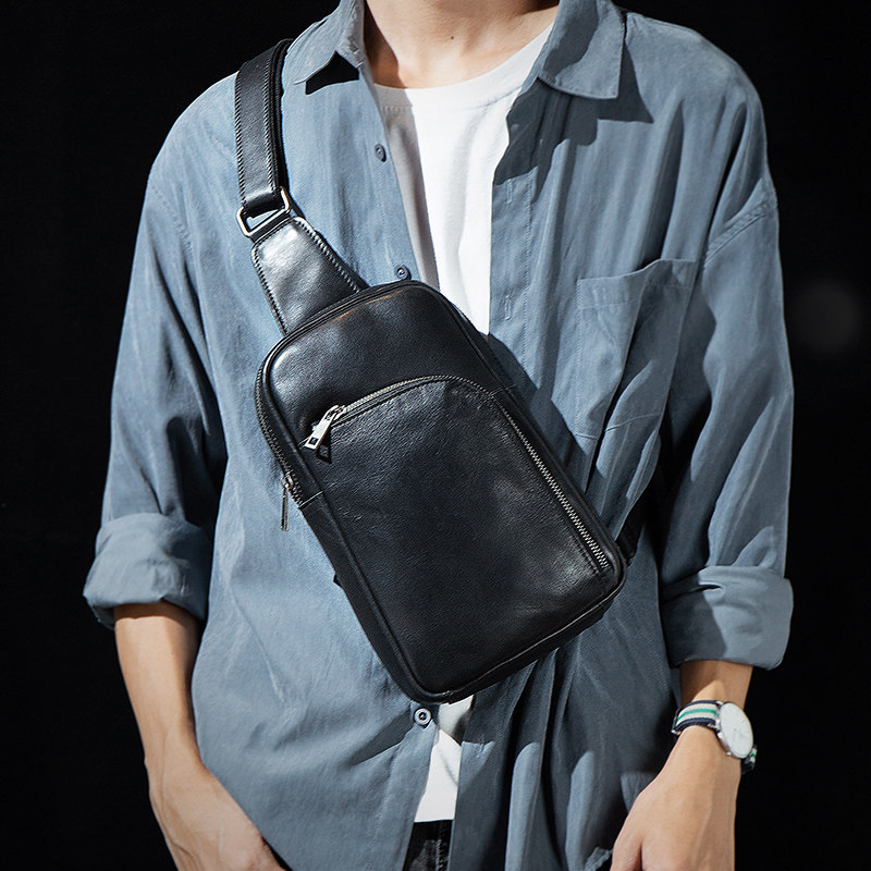 Maiwei street trend leather chest bag fashion head layer cowhide messenger bag men's small shoulder bag casual shoulder bag all-match