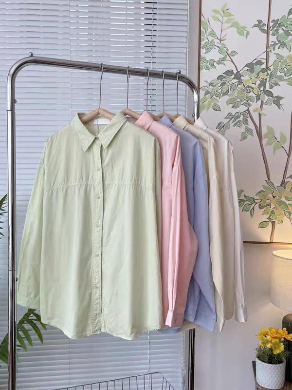 Back Design ~ Macaron Color, Fresh and Loose Fit, White Mid-Length Long-Sleeve Shirt Top for Women