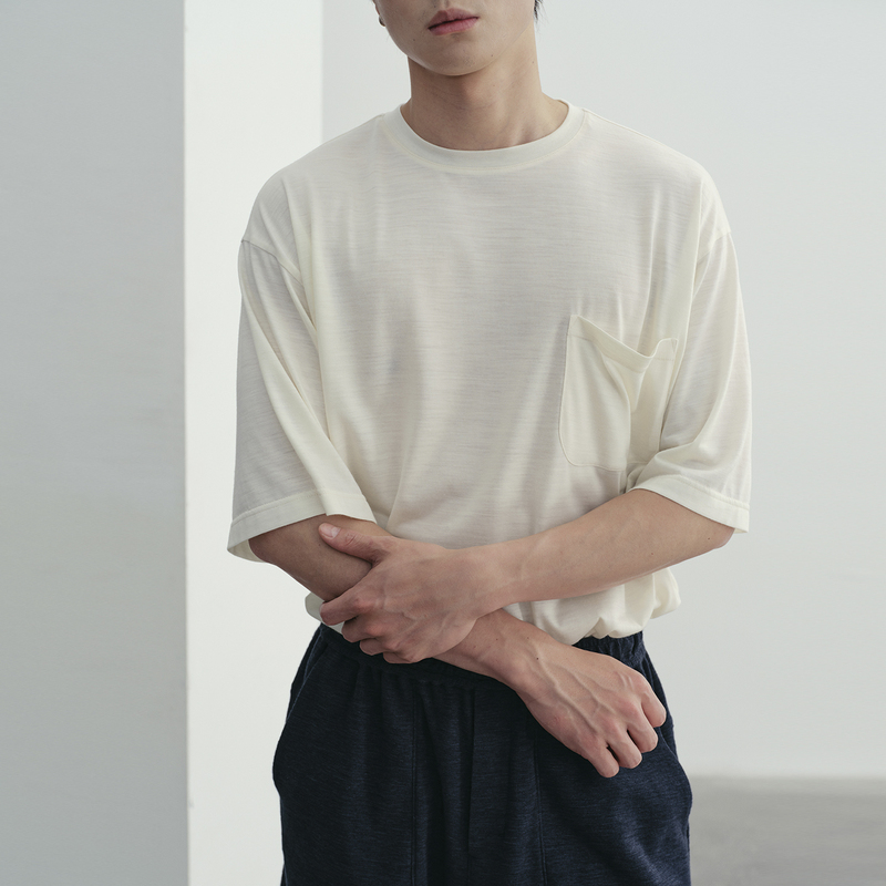Npopo Japanese Imported Merino Wool Pocket Short-Sleeve T-Shirt, Summer High-Stretch Knit, Cool and Comfortable, Simple Top