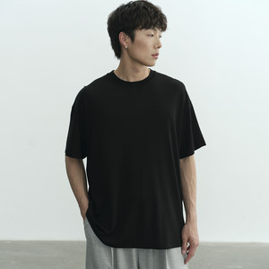 Npopo Japanese Imported Mulberry Silk Cool Silk Smooth Lightweight Round Neck Short-Sleeved T-Shirt Summer Loose Minimalist Versatile Black