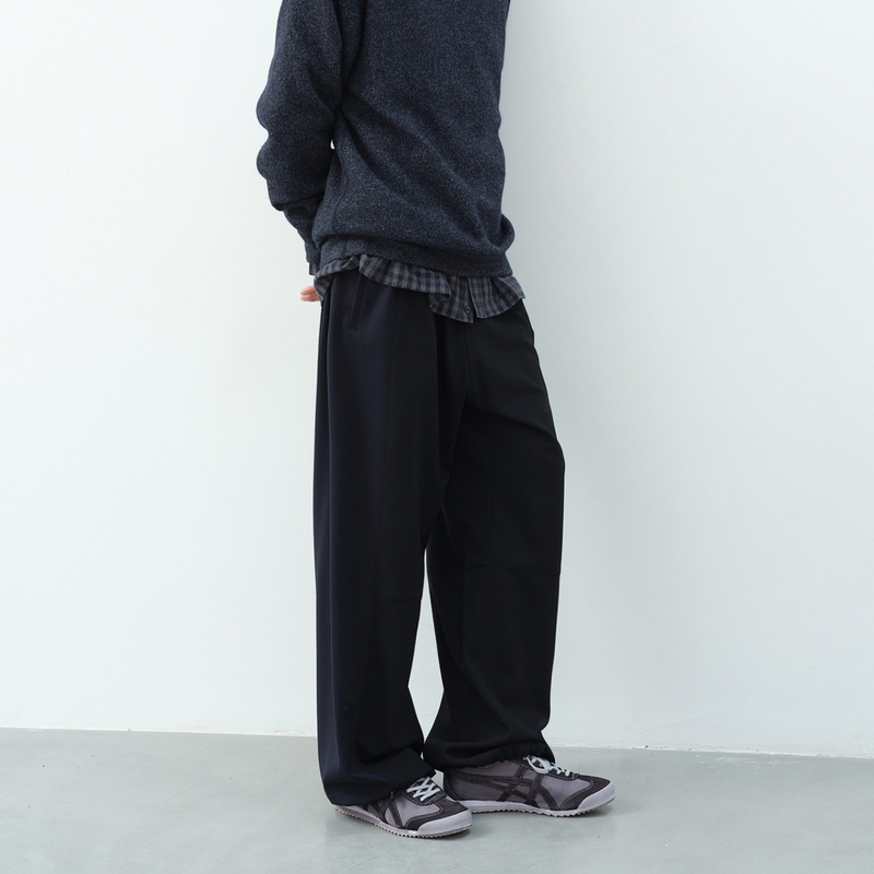 Npopo Japanese Imported Australian Wool Elastic Drawstring Patchwork Pants 26 Autumn Quiet Luxury Casual Loose Straight-Leg Trousers