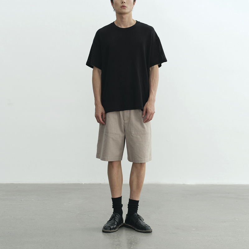 Npopo Japanese Imported Vulcanized Dyed Cotton Linen Patch Pocket Shorts, Vintage Texture, Loose Fit, Adjustable Waist, Five-Point Shorts Npopo Japanese Imported Vulcanized Dyed Cotton Linen Patch Pocket Shorts, Vintage Texture, Loose Fit, Adjustable Waist, Five-Point Shorts
