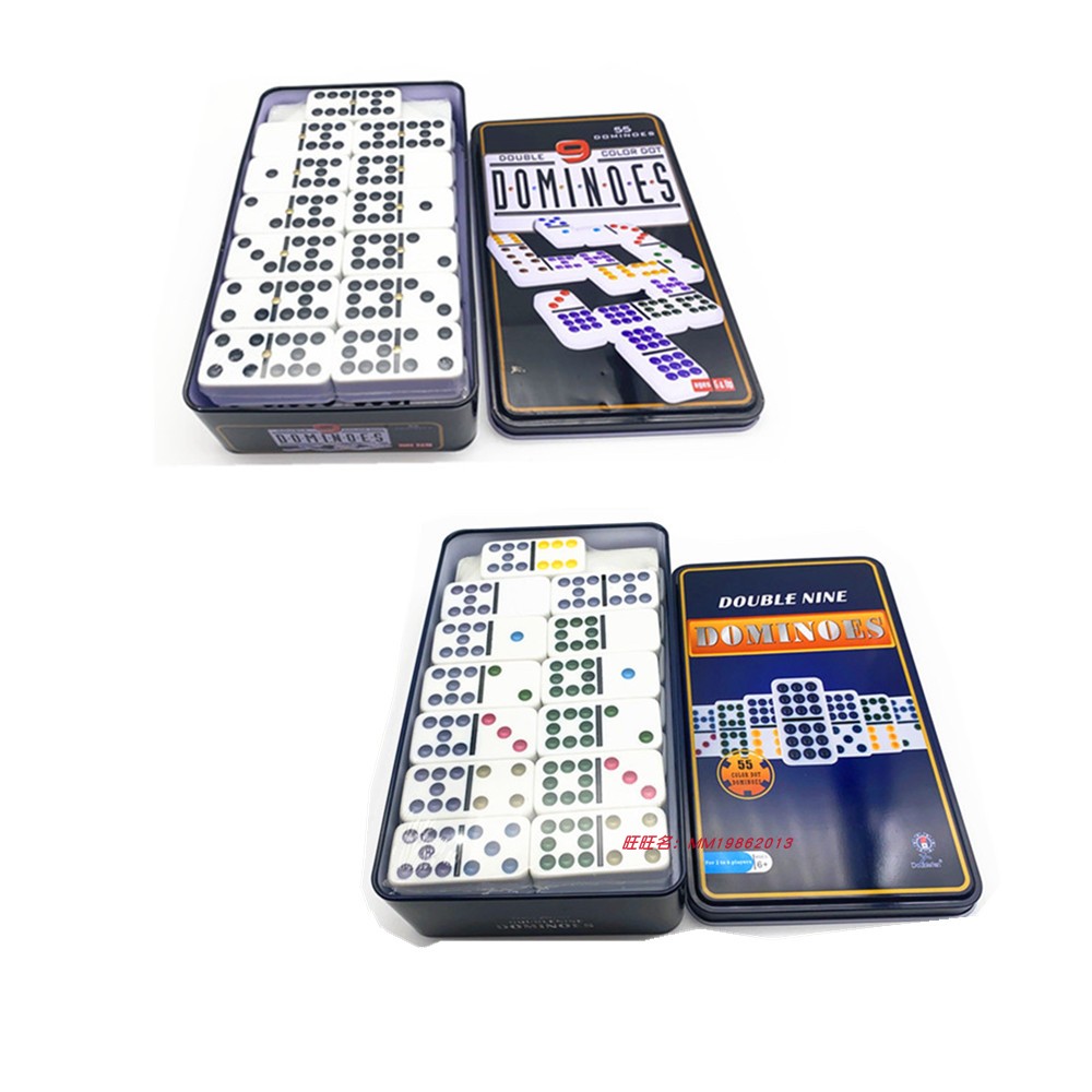 2021 new double nine dense amines domino box 55 sheets 5210 cards Nine building blocks Domino white bottom black dots
