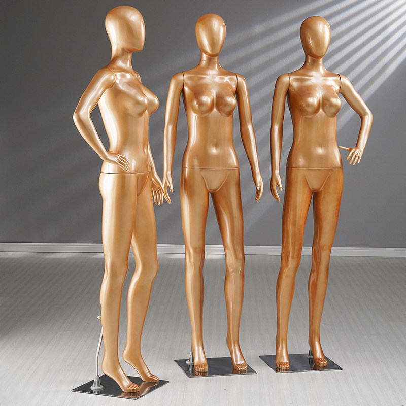 Clothing store female model props modern dummy whole body gold minimalist underwear window wedding dress display shelf
