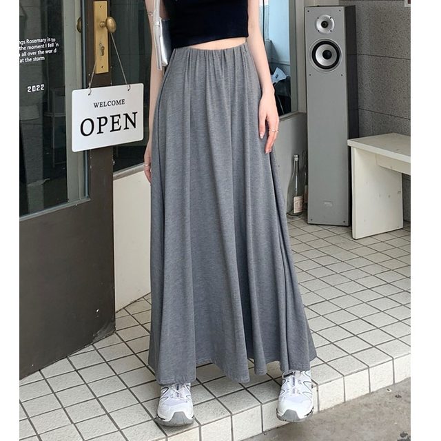 Korean chic summer new age-reducing foreign style knitted skirt female high waist drape long skirt big swing A-line skirt