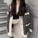 Korean chic autumn and winter all-match simple wind hit color single-breasted check knitted sweater cardigan long-sleeved sweater jacket female