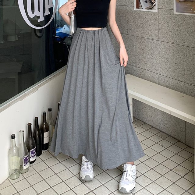 Korean chic summer new age-reducing foreign style knitted skirt female high waist drape long skirt big swing A-line skirt