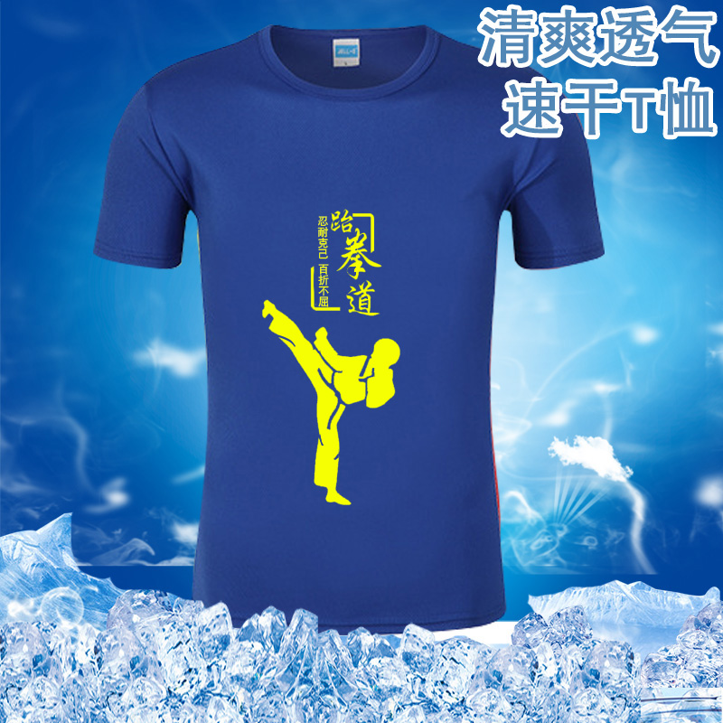 Taekwondo T-shirt quick-drying short-sleeved martial arts mesh children's and men's summer breathable road clothes Kindergarten T-shirt printing customization