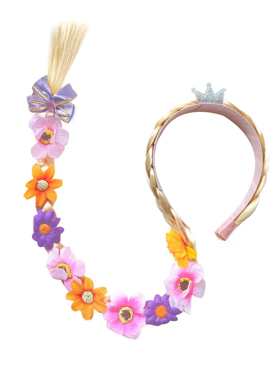 Frozen Rapunzel Wig Braids Kidsren's Crown with Flower Braids Long Hair Princess Headband Braid Skirt Accessories