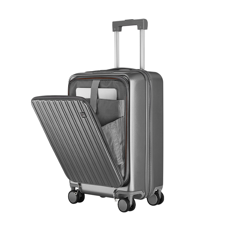 Swiss Cross-Brand Trolley Suitcase, Business Carry-On Suitcase for Men, Aluminum Frame Travel Multi-Functional Front-Opening Suitcase for Women