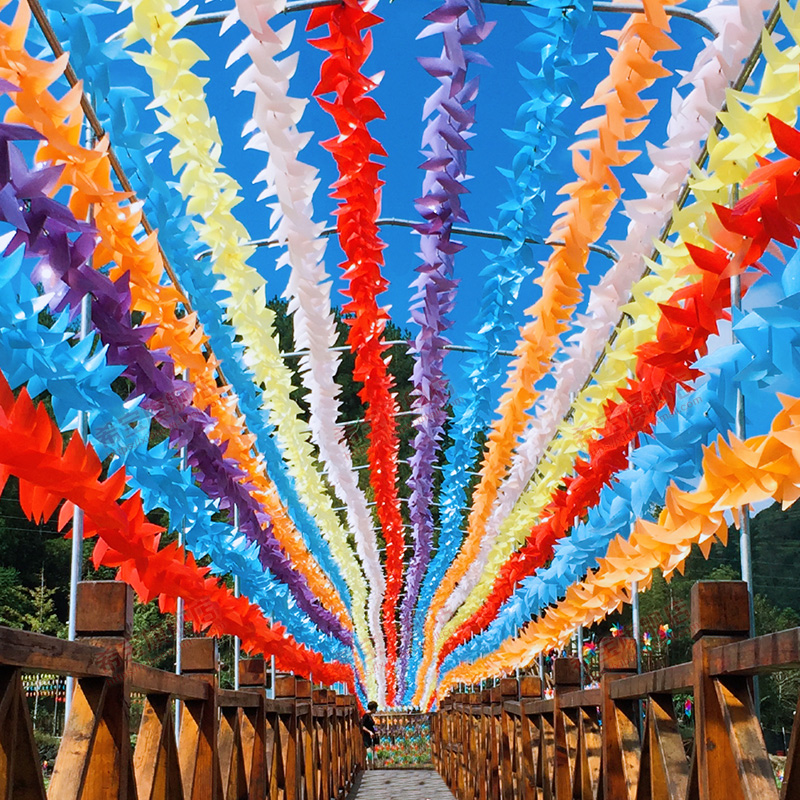 pvc Outdoor string Windmill Four Leaves Six Leaves Park Building Disc Active Festival Decoration Nursery Aids