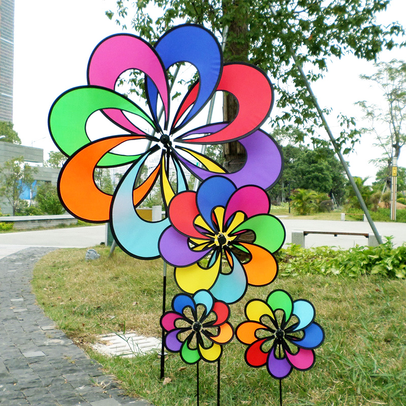 Eight-color Hollow Flower Windmill Cloth Windmill Windmill Double Floor Eight-Color Wind Kite Outdoor Building Decor Dance Stage Performance