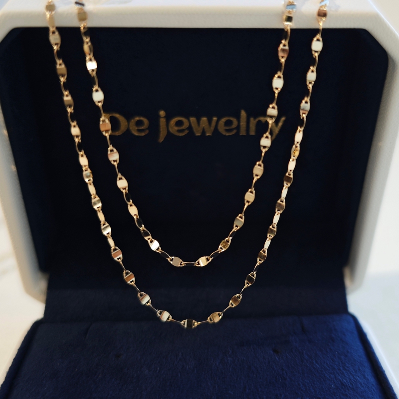 Sparkling Wave Chain 18K Gold Dazzling Water Ripple Clavicle Chain K Gold Necklace Plain Chain Dede Jewelry