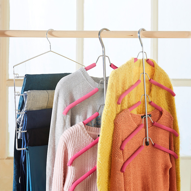 Stainless multi-layer anti-skid steel coat rack pants set hostel household multi-function clothes towels hanging clothes