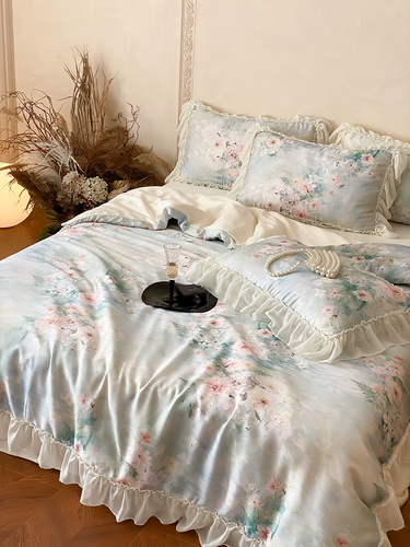 Комплект, пододеяльник, простыня, покрывало, французский стиль, легкий роскошный стиль, 4 предмета