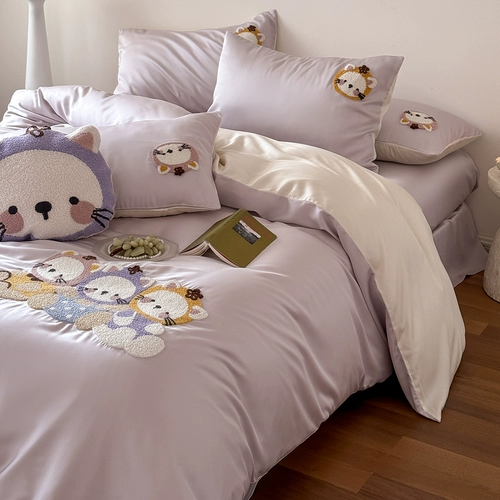 Мультяшная милая шелковая простыня, комплект, летнее полотенце для кроватки, 4 предмета