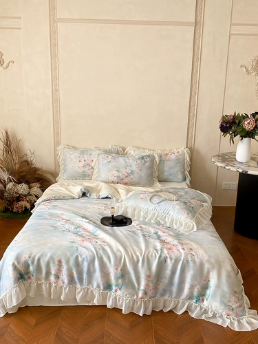 Комплект, пододеяльник, простыня, покрывало, французский стиль, легкий роскошный стиль, 4 предмета