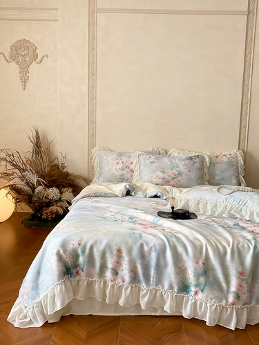 Комплект, пододеяльник, простыня, покрывало, французский стиль, легкий роскошный стиль, 4 предмета